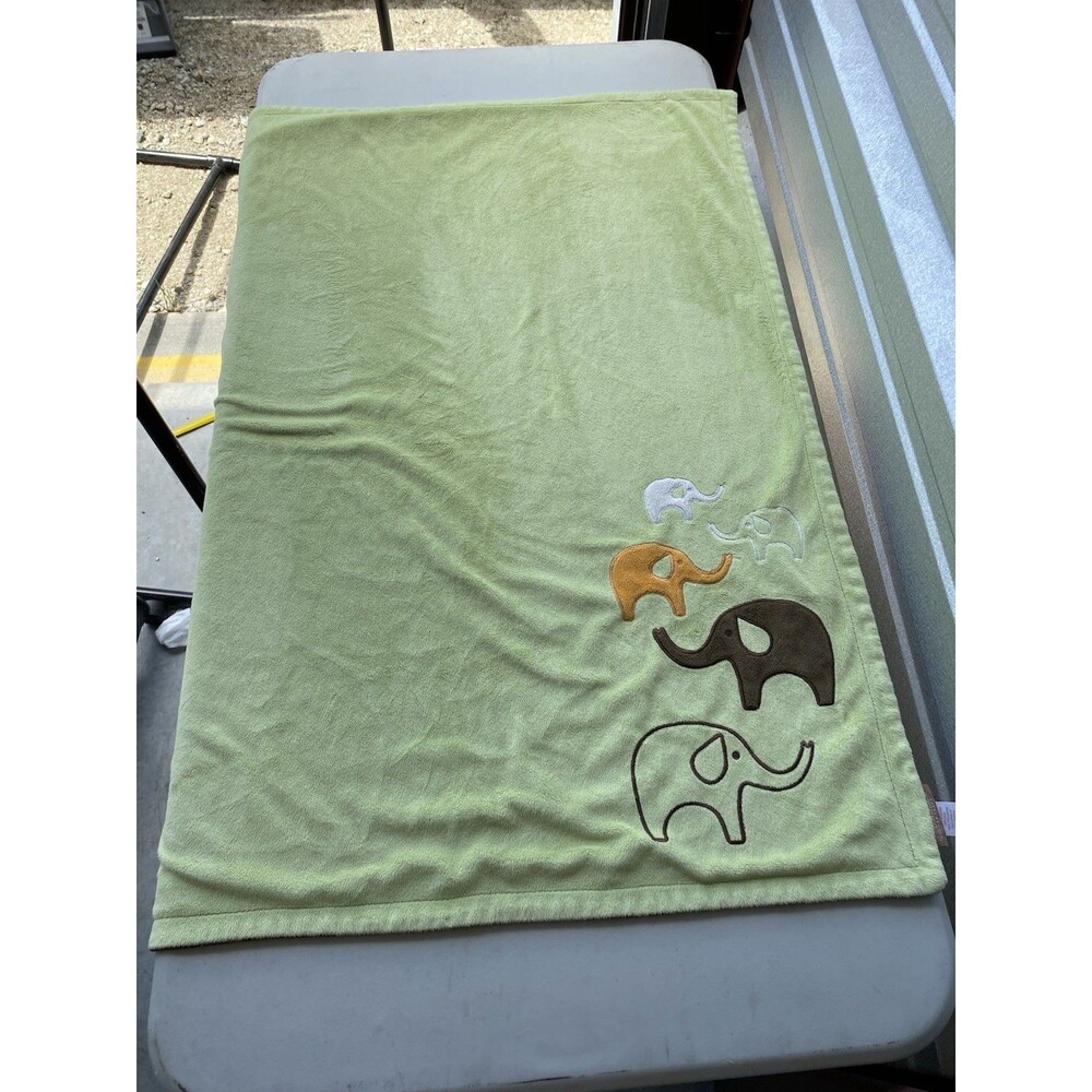 DwellStudio Target Elephant Baby Blanket Green Brown Fleece Applique HTF 2010